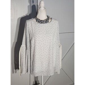 LANE BRYANT POLKA DOT BLOUSE COLOR WHITE LONG SLEEVE POLYESTER SIZE 18/20(2X)